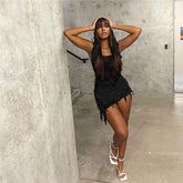 Ärmelloses Minikleid mit Kapuze und tiefem Rückenausschnitt im Streetstyle - Schwarz